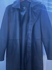 Men's Black Leather Trench Coat | Full Length Duster Coat Overcoat Size Large L