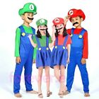 Super Mario Bros Luigi Cosplay Costume Kids Boys Girls Fancy Dress Outfit Sets*