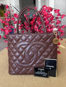 CHANEL Brown Medallion CC Logo Quilted Caviar Leather Tote Bag