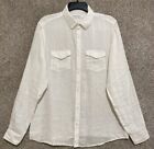 Calvin Klein Mens 100% Linen Long Sleeve Roll Tab Button Shirt Size Medium