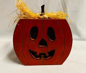 Carved Wooden Jack O' Lantern Pumpkin Halloween Decor 6