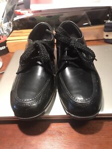 Boys Size 4.5 Black Leather Hard Rubber Sole Dress Shoes Ages 7-10. Used