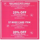 New ListingBATH & BODY WORKS  COUPONS - 25% & 20% OFF & SINGLE WICK CANDLE & BODY CARE 5/12
