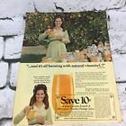 VTG 1970 100% Florida Orange Juice Advertising Art Print Ad 10 Cent Coupon