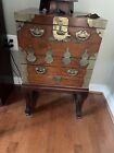 Footed Vintage Asian (Korean) Cabinet w/ Fold-Down Door, Drawer & Brass Accents