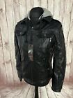 Mens Young & Rich Faux Leather Hooded Jacket Coat Biker Black Small BRAND NEW
