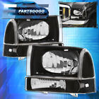 For 99-04 Ford F250 F350 F450 Super Duty Black Headlights + Signal Bumper Lamps (For: 2002 Ford F-350 Super Duty Lariat 7.3L)