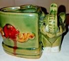 New ListingPlanter With Elephant Small Heart Shape Green Shiny Glaze Art Pottery Vintage