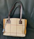 RALPH LAUREN Hounds tooth Canvas With Leather Trim Large Tote Bag