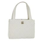 CHANEL Wild Stitch Tote Bag Leather White CC Auth bs9577