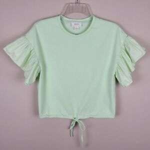 Anthropologie Maeve Size XS Lime Green Ruffle Short Sleeve Crop Top