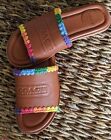 COACH Pride Burnished Amber Leather Crochet-Trimmed Slides Men’s Size 9 $195