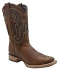 Men Genuine Leather Handcrafted Quality Western Square Toe Brown Cowboy Boots