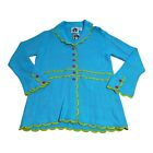 NWT Storybook Knits Sweater Women's M Blue Scallop Beauty Button Up Cardigan
