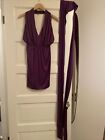 Rare Vintage 90s Y2K Studio 54 HALSTON Purple Halter Dress w/long Belt Size 8