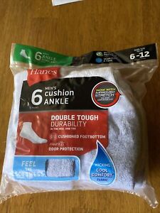 Hanes Men's Cushion Ankle Socks, 6-Pairs White 6-12