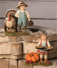 Bethany Lowe Timmy Turkey Feeder & Patty Pie Maker Figurines  ~~  Set of 2