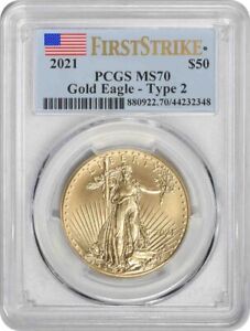 2021 $50 American Gold Eagle Type 2 MS70 First Strike PCGS
