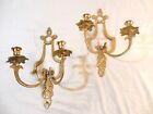 PAIR-ANTIQUE SOLID BRASS VICTORIAN DOUBLE CANDLE WALL SCONCE