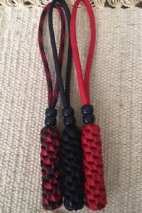 (3) Paracord Knife Lanyards -Fits-  Fixed and Folded Blade Knives BLACK / RED