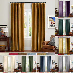 2 Panels Velvet 100% Blackout Curtains for Living Room Thermal Rod Pocket Drapes
