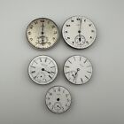 Lot Of 5 Antique Pocket Watch Movements W/ Dials Elgin & Waltham - As Is