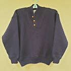 Vintage Emporium-Capwell Large 100% Wool Sweater Leather Covered Buttons Navy