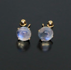 Cute 14K Solid Yellow Gold Natural Blue Moonstone 6-7mm Round Stud Earrings