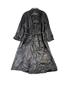 Vintage J Walden Leather Double Breasted Trench Coat Overcoat Men Sz Med Black