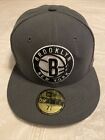 Brooklyn Nets New Era 59fifty 5950 Fitted Hat Cap 7 3/8 NBA Gray