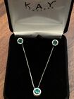 KAY JEWELERS Emerald & Diamond Necklace & Earrings Boxed Set Sterling Silver