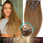 CLEARANCE Clip In Real Remy Human Hair Extensions Full Head Straight Brown 8-24