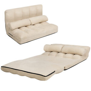 Topbuy Adjustable Floor Sofa Foldable Lazy Sofa Bed with 2 Pillows Beige