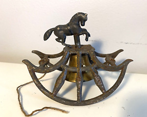 RARE ANTIQUE TOY CAST IRON ROCKING HORSE BELL TOY