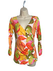 Women Size M CAbi #579 Faux Wrap Tulip Ruched 3/4 Sleeve Top Floral Spring GUC!