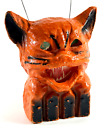 vtg Original Orange Paper Mache Black Cat on Fence Halloween Lantern Bucket