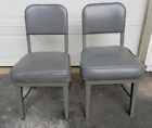 Vintage Pair Metal Frame & Gray Vinyl Office Tanker Chairs Industrial Government