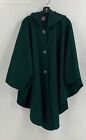 Vintage Johnson Woolen Mills Womens Green 3/4 Sleeve Button Front Hooded Poncho
