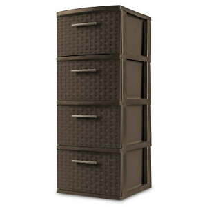 4 Drawer Wide Weave Tower Espresso White Storage Cabinet Organizer Dresser Box