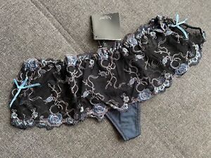 Ladies sexy blue mesh embroidered thongs knickers lingerie underwear panties