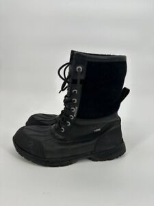UGG Butte Men Snow Boots Size 8.5 Black Leather Waterproof Insulated