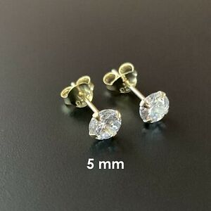 925 Sterling Silver Gold-Plated Round Cubic Zirconia Clear CZ Stud Earrings
