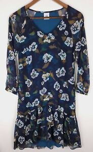 Cabi Pirouette Dress Blue White Gold Layer Floral Print #3460 - Size XS