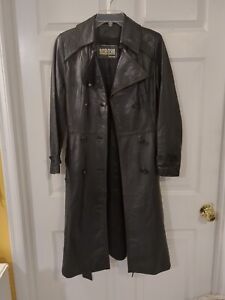 Nordstrom Vintage Women's Button Up Long Black Leather Coat S
