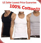 3-12 Packs Mens 100% Cotton Tank Top A-Shirt Undershirt Ribbed Black White Gray