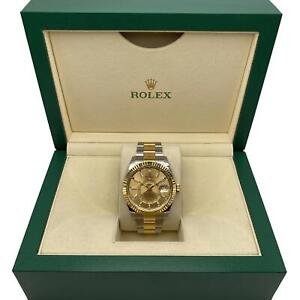Rolex Sky-Dweller 326933 Yellow Gold Steel Champagne Dial Watch Box Papers