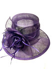 New C.C Purple Woven Sinamay Flowers & Feathers Large Brim Hat