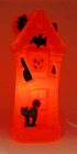 Vintage Blow Mold Halloween Lighted Spooky Haunted House Witch Cat Bat Pumpkin