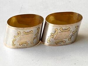 2 Antique Russian 84 Silver Napkin Rings, Hand Engraved Design