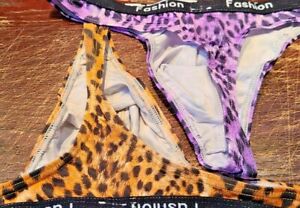 MENS LOT OF (2) LEOPARD PRINT WITH WAISTBAND COLORED THONGS-LOW RISE MED 29-31